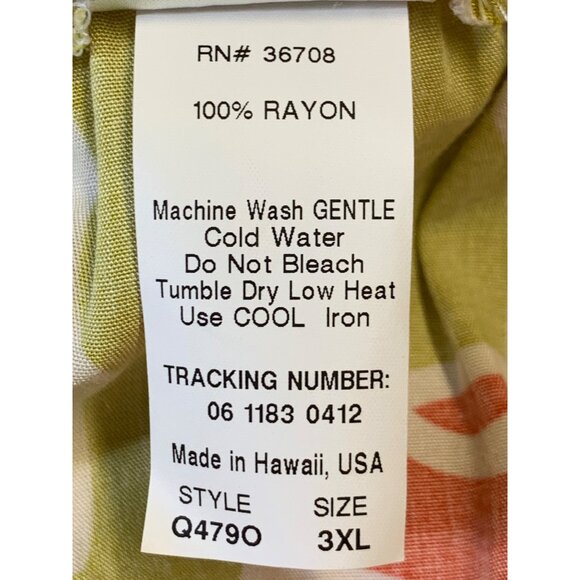 Strawberry Guava RJC XXXL 3XL Aloha Hawaiian Tunic Green Floral 3/4 Keyhole New - Picture 7 of 8